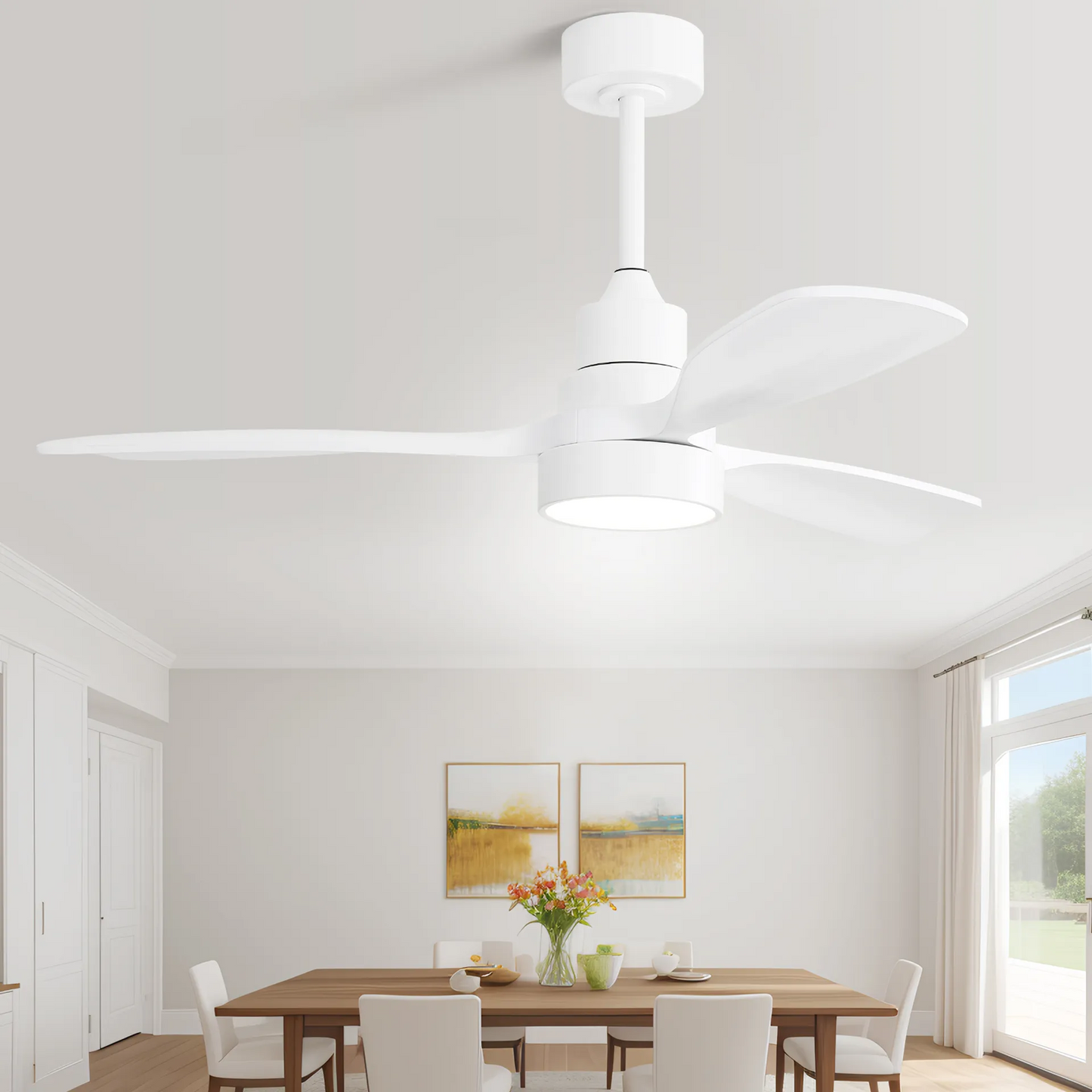 48 Inch Indoor Wood Ceiling Fan With 3 Solid Wood Blades Remote Control Reversible DC Motor For Living Room