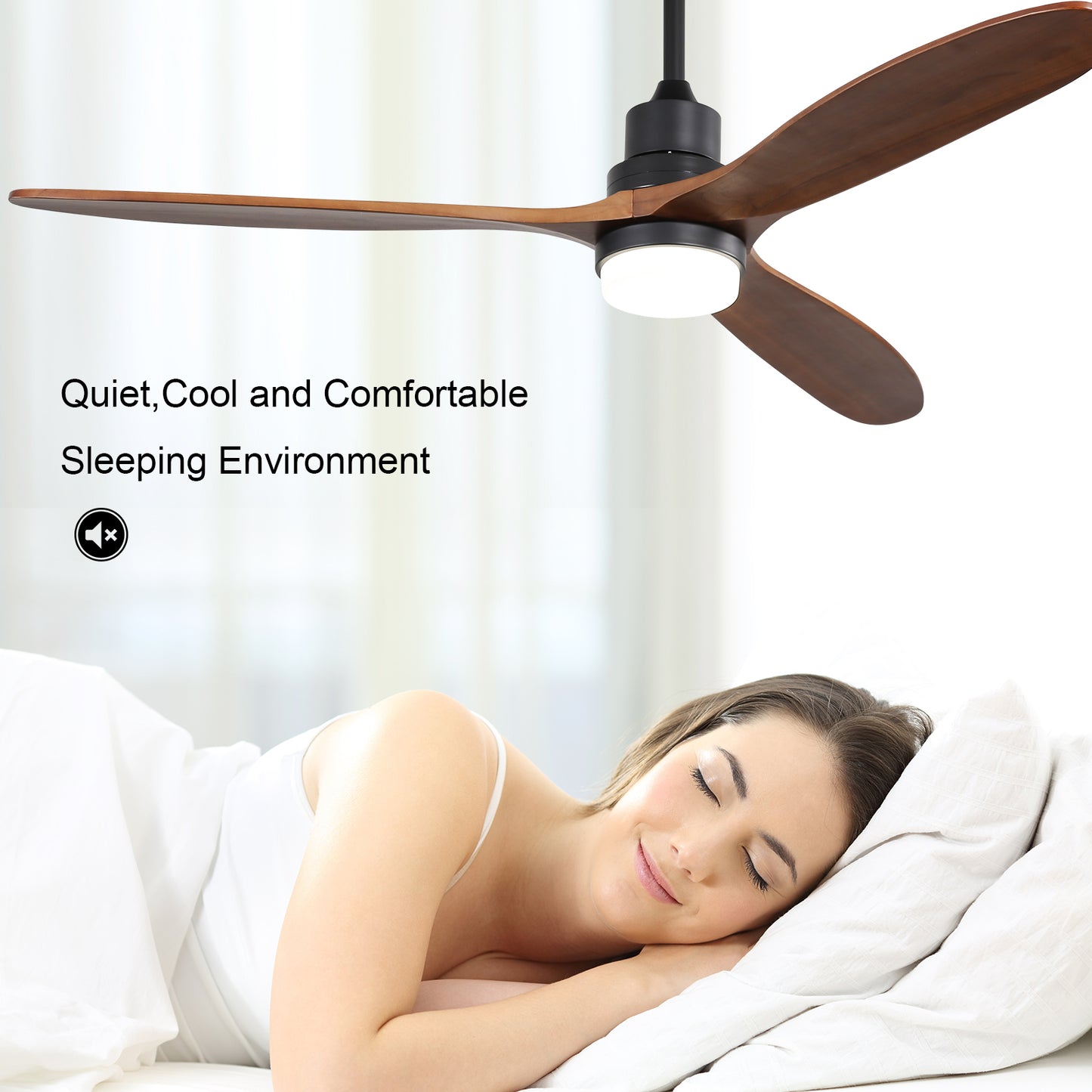 60 Inch Ceiling Fan With Lights 3 Solid Wood Fan Blade Noiseless Reversible Motor Remote Control