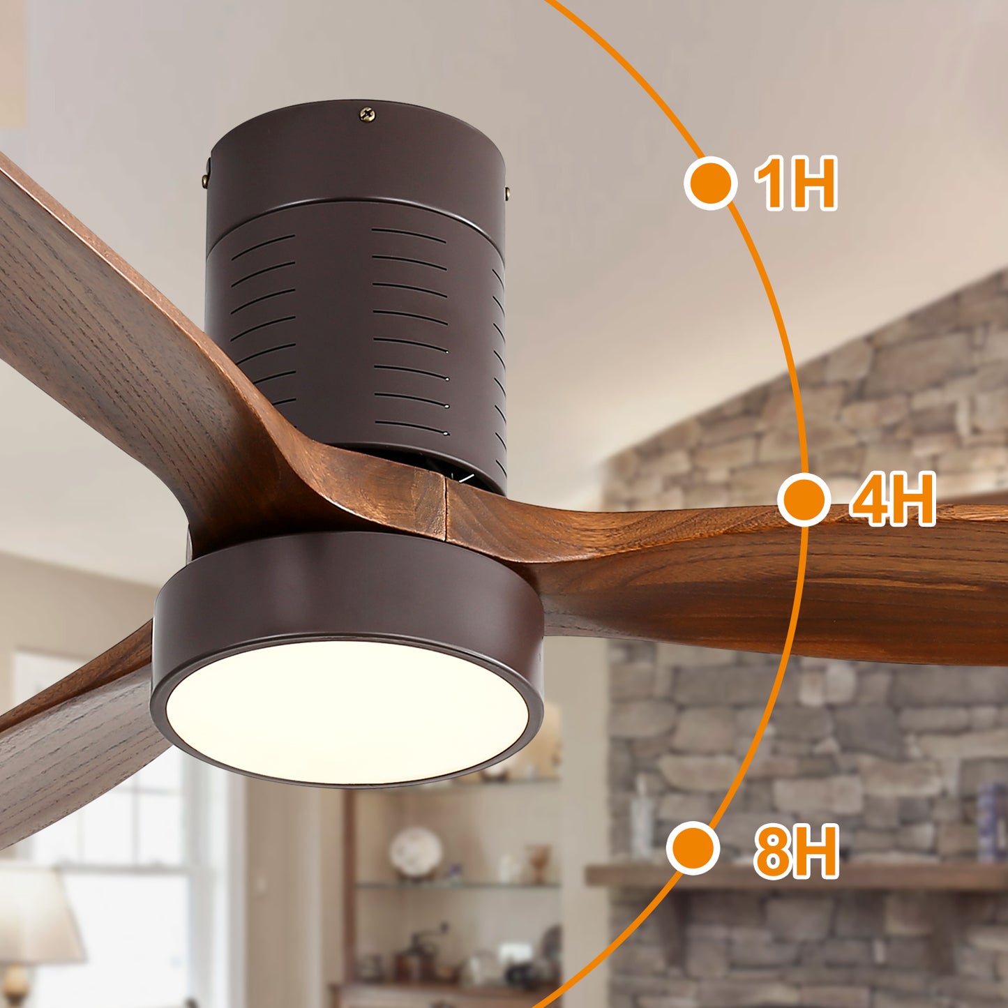 52 Inch Indoor Flush Mount Ceiling Fan with LED Light and Remote Control
