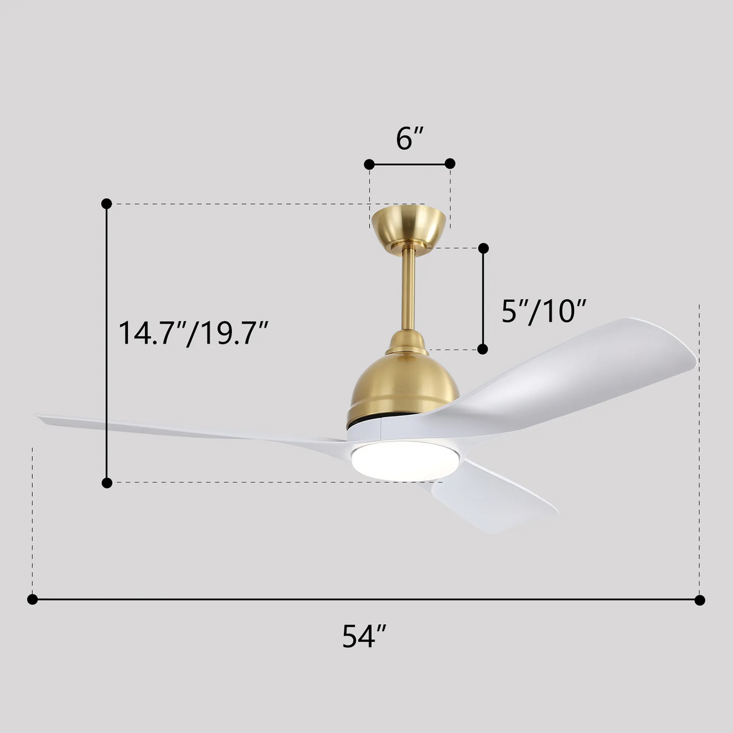 54 Inch White ABS Ceiling Fan 6 Speed Smart Remote Control Dimmable Reversible DC Motor For Living Room