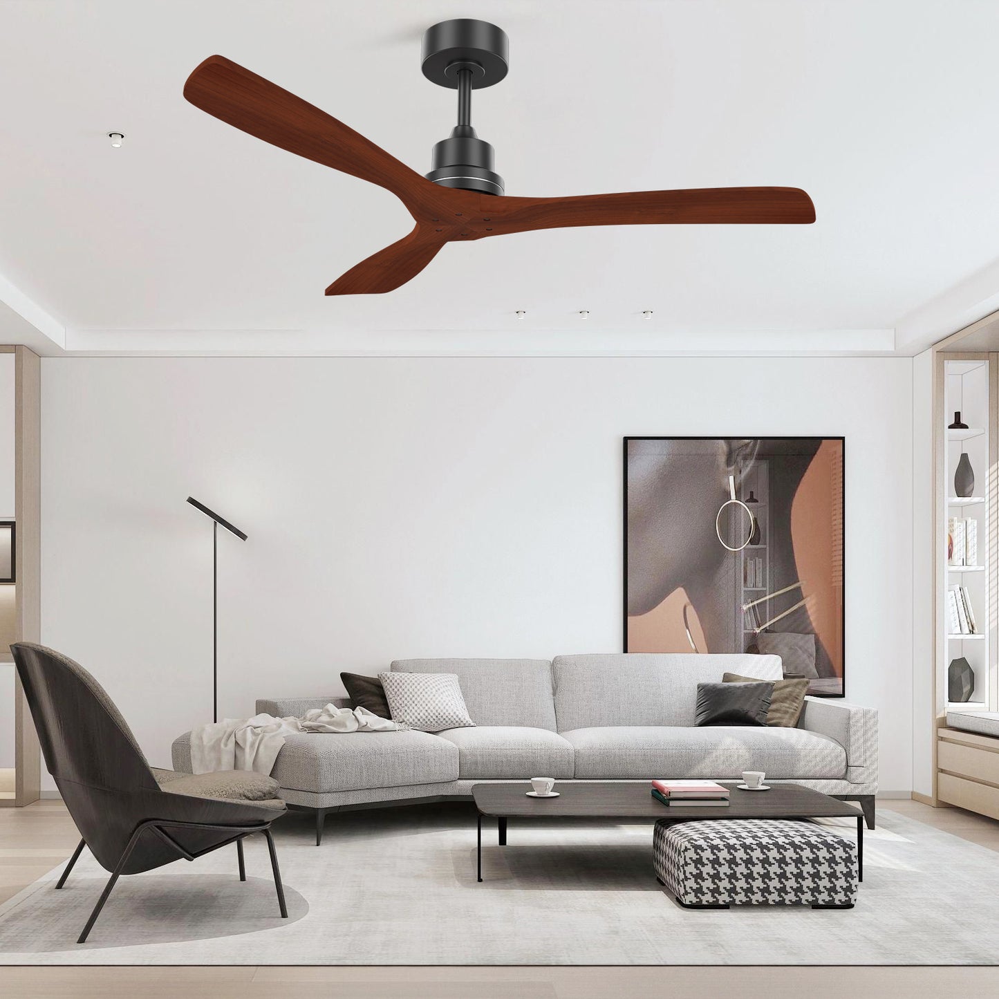52inch Outdoor Farmhouse Ceiling Fan with Remote Control Solid Wood Fan Blade Reversible Motor