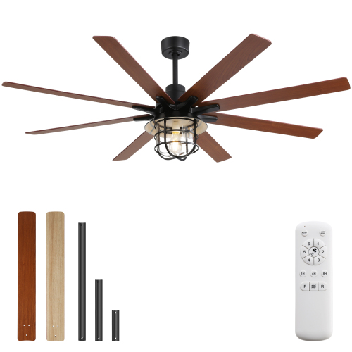 66 Inch Modern Ceiling Fan With 6 Speed Wind 8 Blades Remote Control Reversible DC Motor With Light