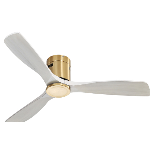 52 Inch Low Profile Ceiling Fan DC 3 Carved Wood Fan Blade Noiseless Reversible Motor Remote Control Without Light