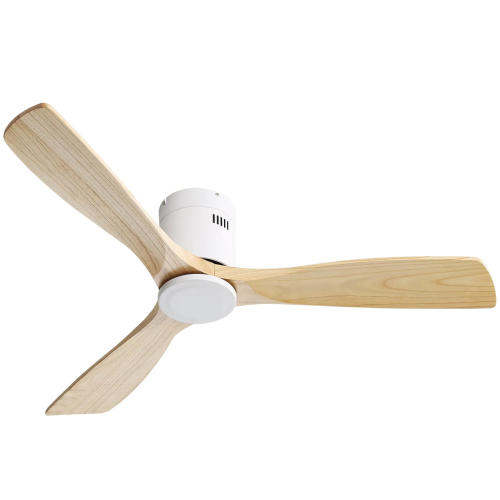 52 Inch Low Profile Ceiling Fan DC 3 Carved Wood Fan Blade Noiseless Reversible Motor Remote Control Without Light
