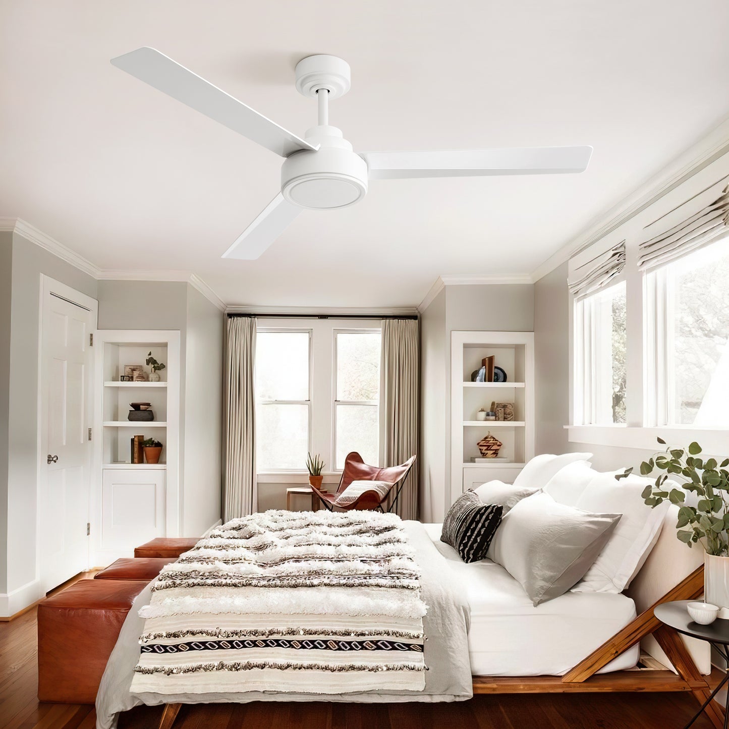 52" Outdoor Ceiling Fan Without Light, 3 ABS Blades Farmhouse Ceiling Fan with Remote Control 6-speed Reversible DC Motor Black for Living Room, Bedroom, Kitchen
