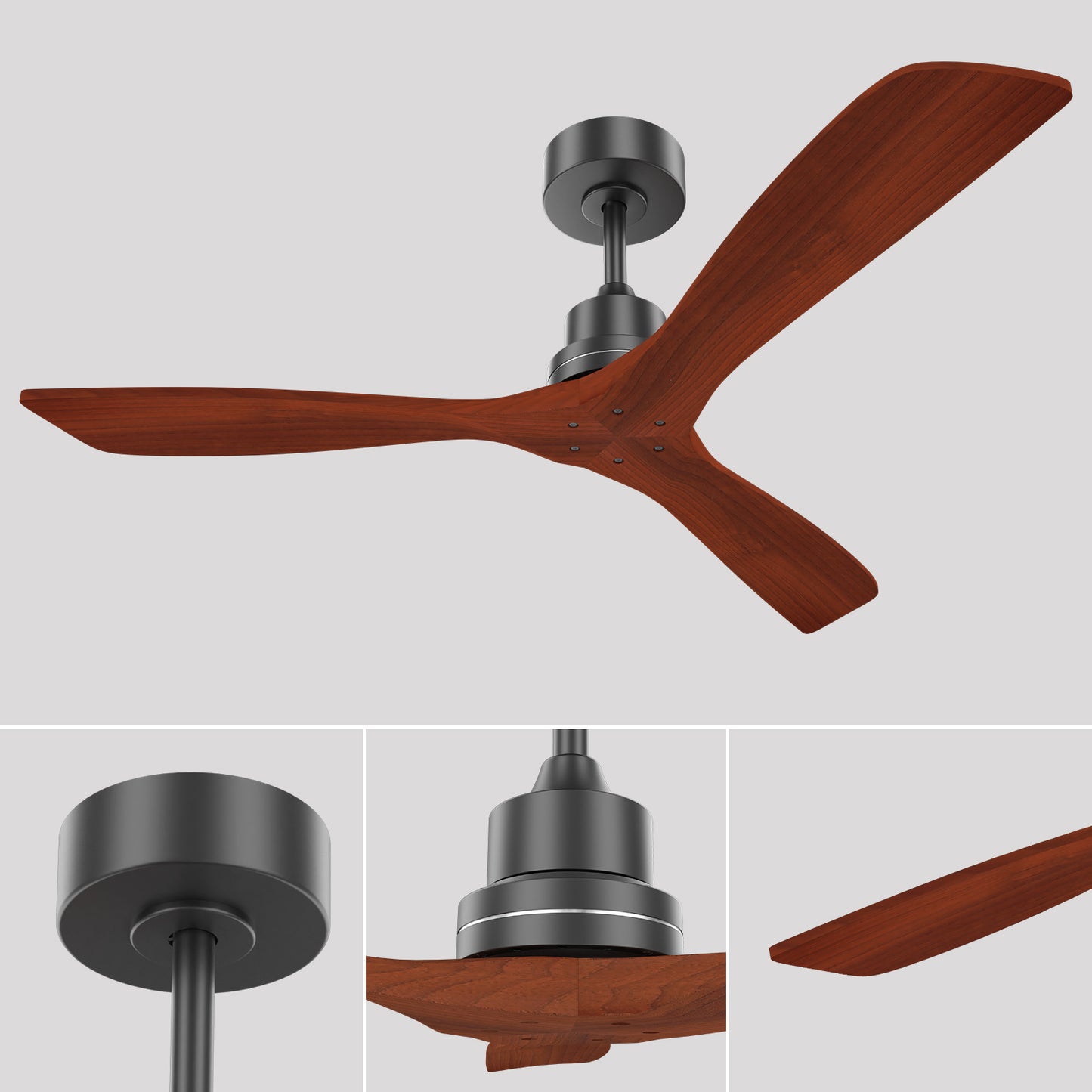 52inch Outdoor Farmhouse Ceiling Fan with Remote Control Solid Wood Fan Blade Reversible Motor