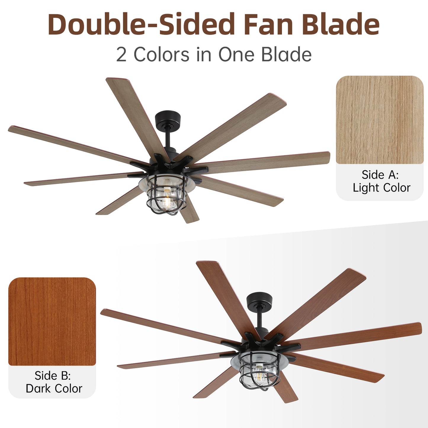 66 Inch Modern Ceiling Fan With 6 Speed Wind 8 Blades Remote Control Reversible DC Motor With Light