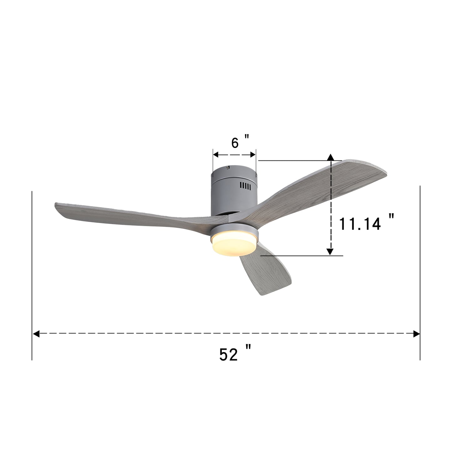 52 Inch Indoor Ceiling Fan With Lights 3 Solid Wood Fan Blade Noiseless Reversible Motor Remote Control With Light