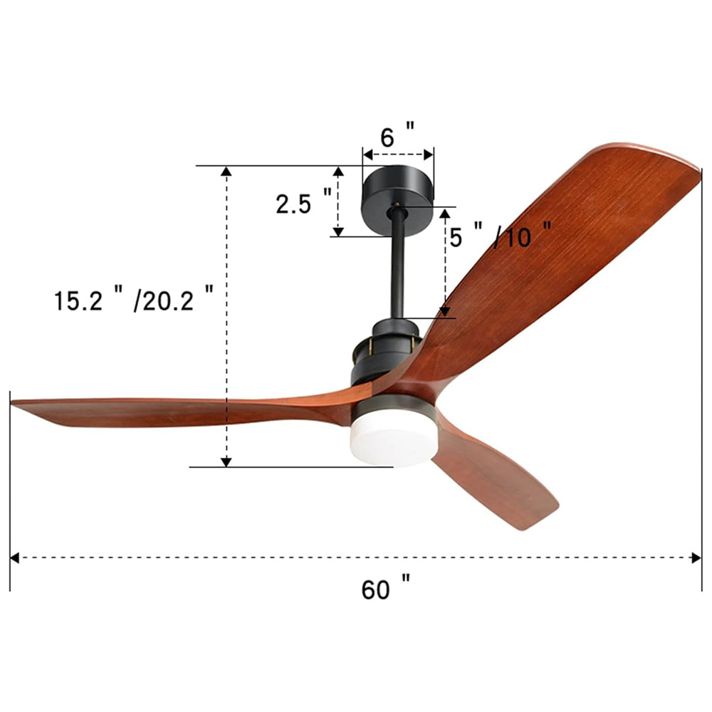 60 inch 3 Solid Wood Blade DC Motor Ceiling Fan Decorate for the Living Room with Light