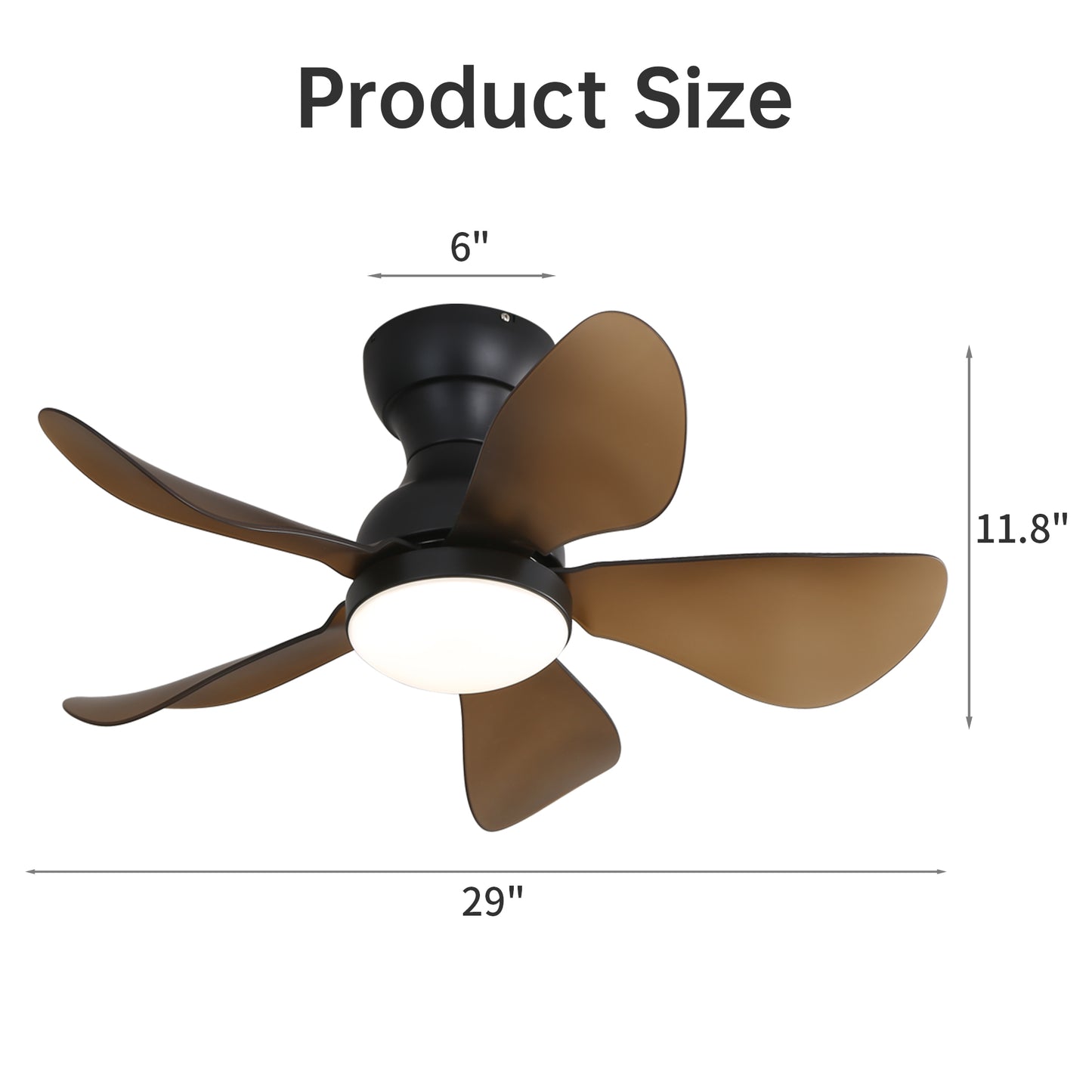 29 lnch Small Ceiling Fan Flush Mount 5 Reversible ABS Blades with LED Dimmable Light