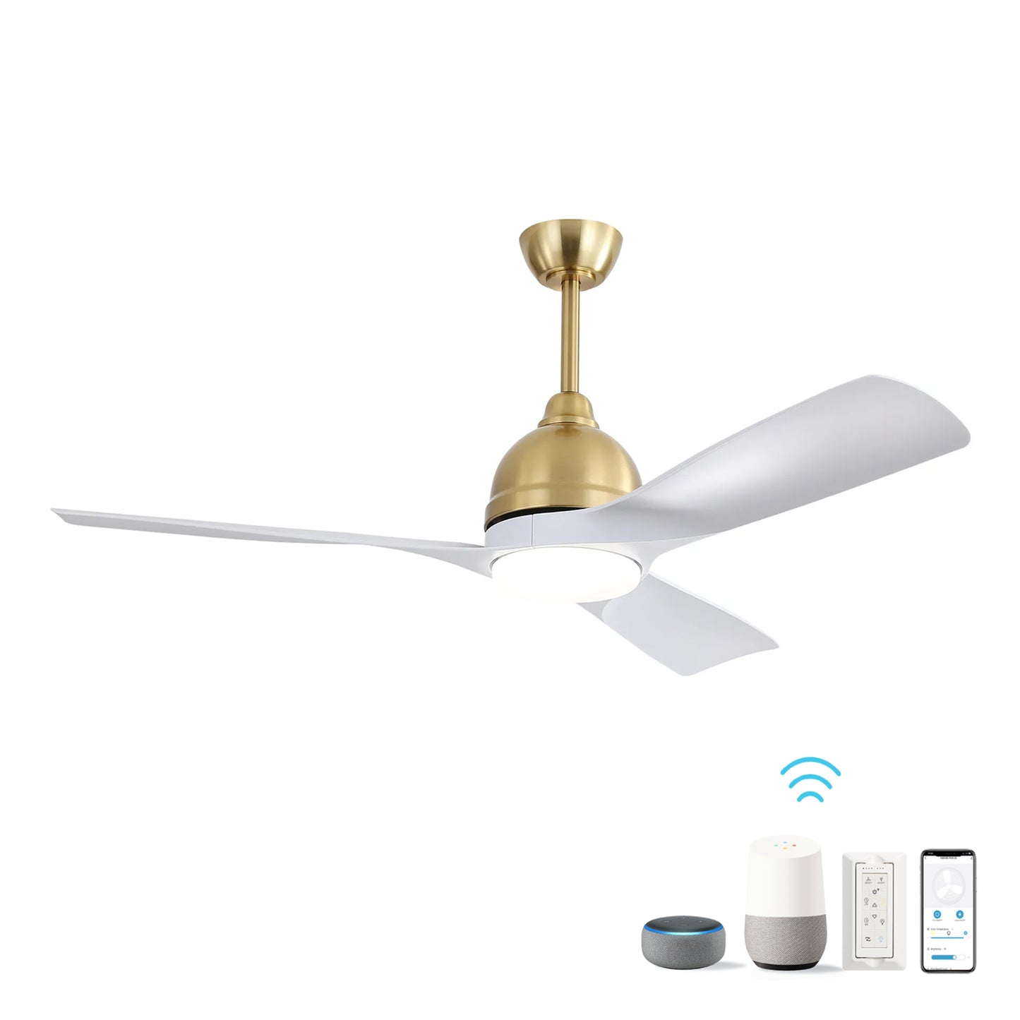 54 Inch White ABS Ceiling Fan 6 Speed Smart Remote Control Dimmable Reversible DC Motor For Living Room