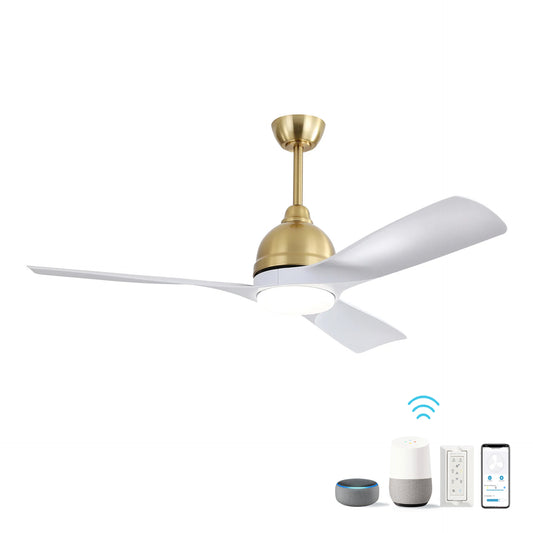 54 Inch White ABS Ceiling Fan 6 Speed Smart Remote Control Dimmable Reversible DC Motor For Living Room
