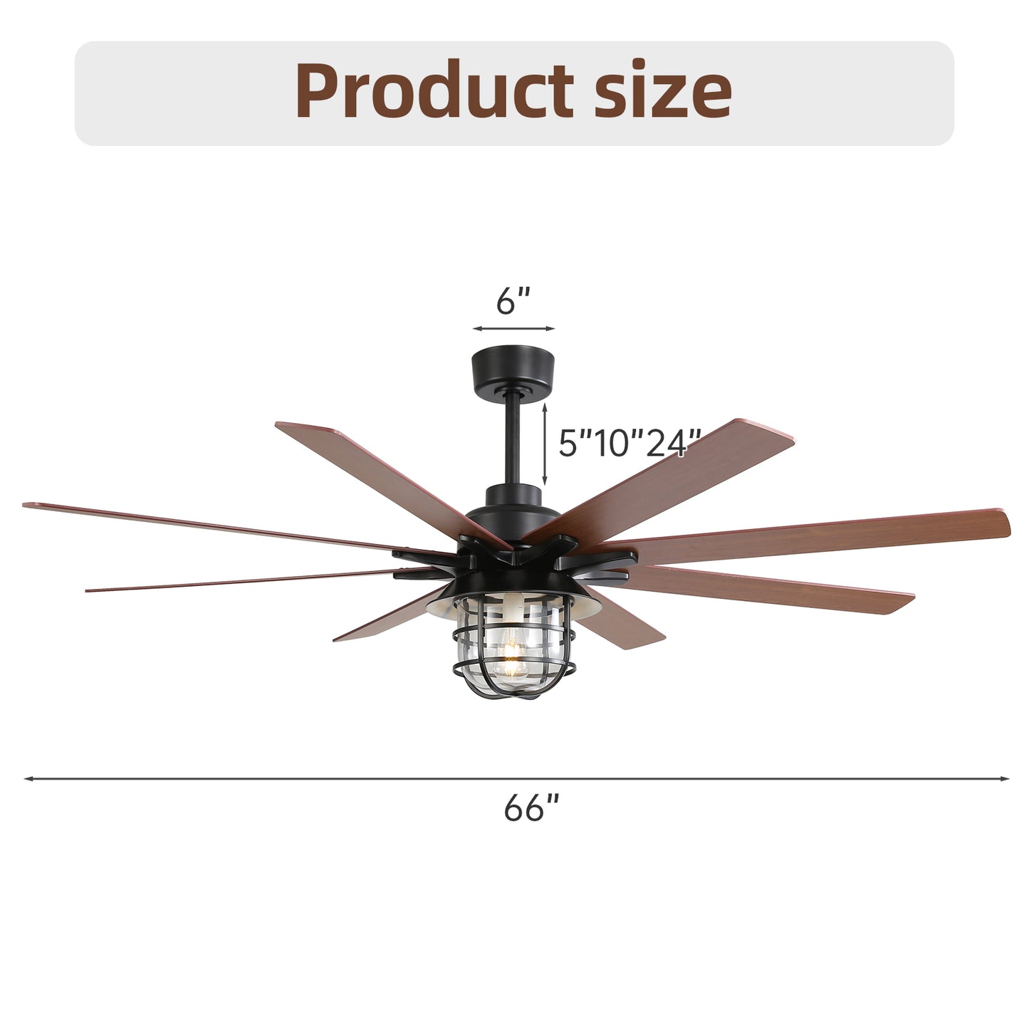 66 Inch Modern Ceiling Fan With 6 Speed Wind 8 Blades Remote Control Reversible DC Motor With Light