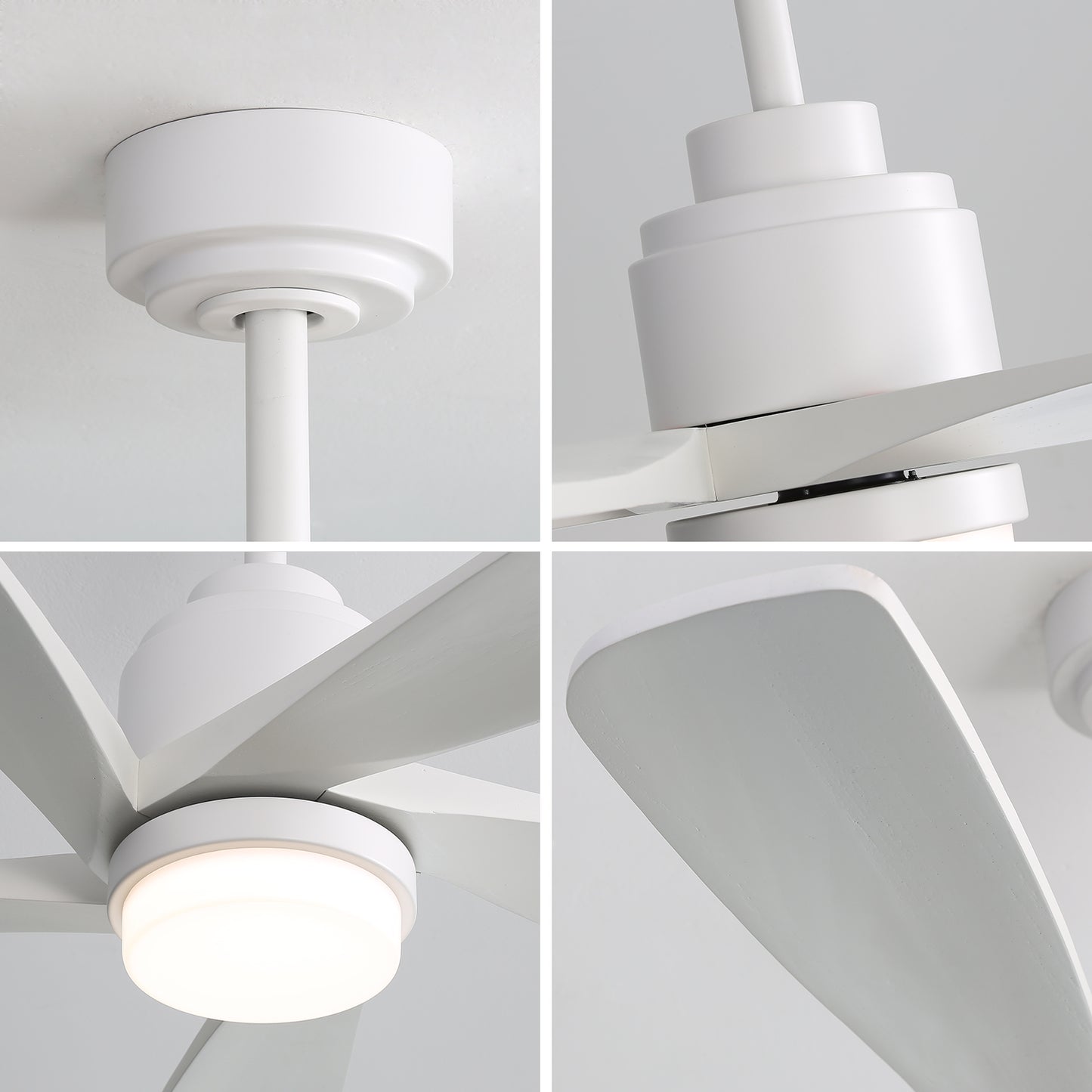 52 Inch Modern Ceiling Fan With Dimmable LED Light 5 Solid Wood Blades Remote Control Reversible DC Motor With Smart APP Control