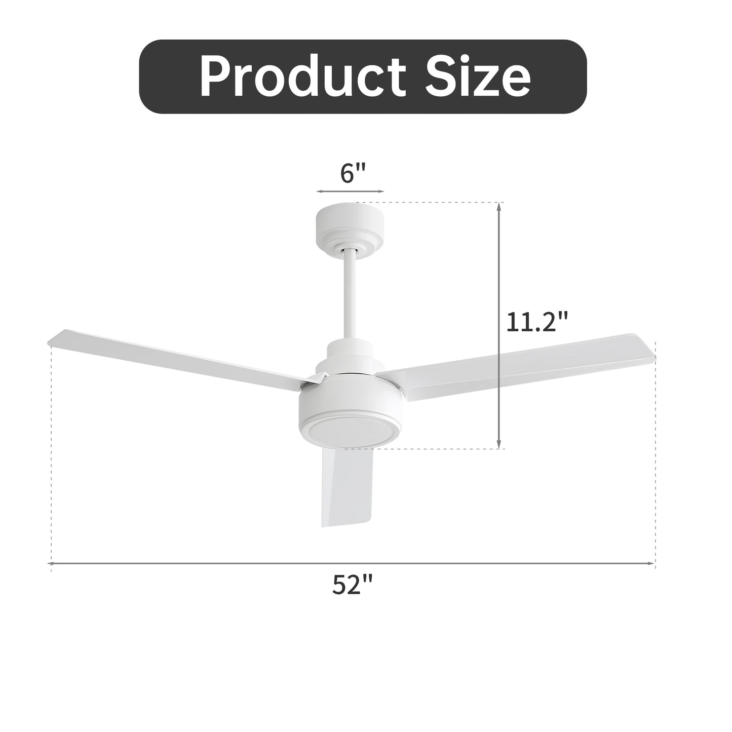 52" Outdoor Ceiling Fan Without Light, 3 ABS Blades Farmhouse Ceiling Fan with Remote Control 6-speed Reversible DC Motor Black for Living Room, Bedroom, Kitchen