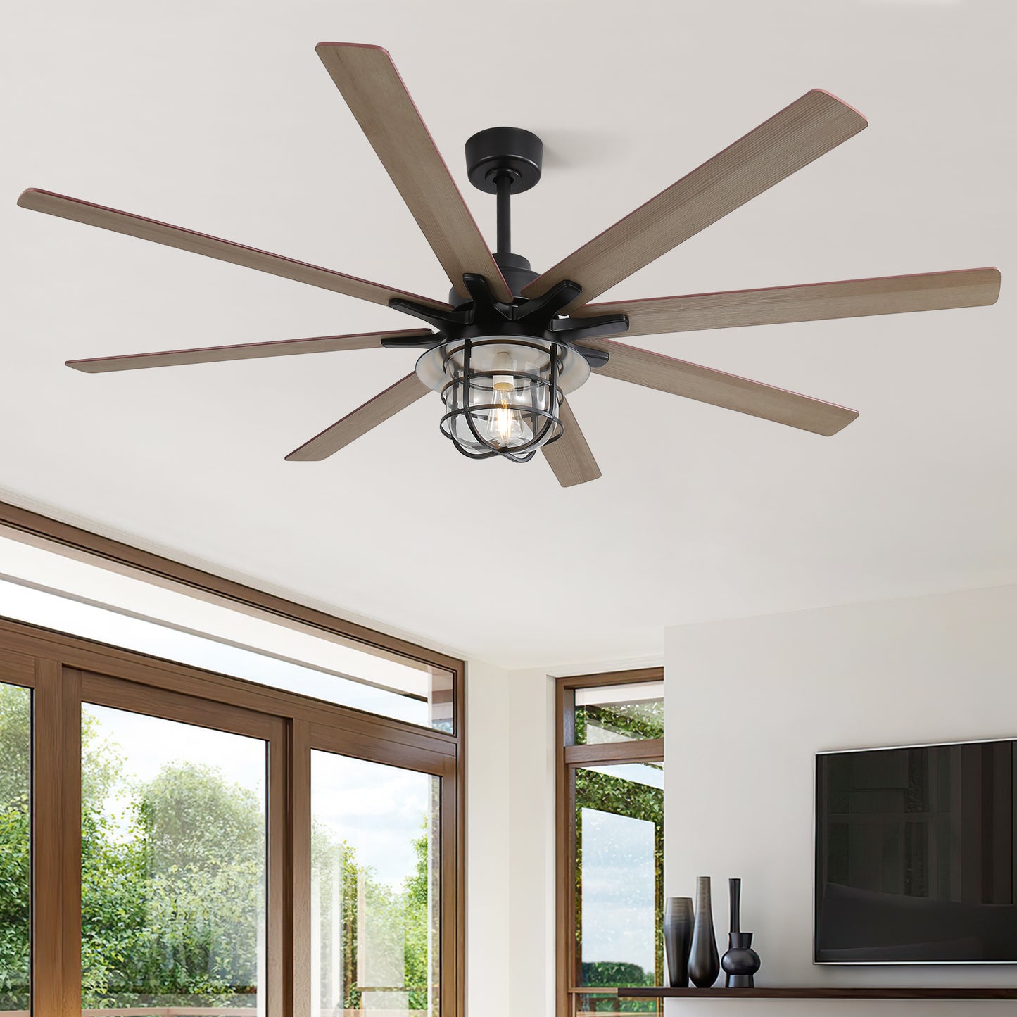 66 Inch Modern Ceiling Fan With 6 Speed Wind 8 Blades Remote Control Reversible DC Motor With Light