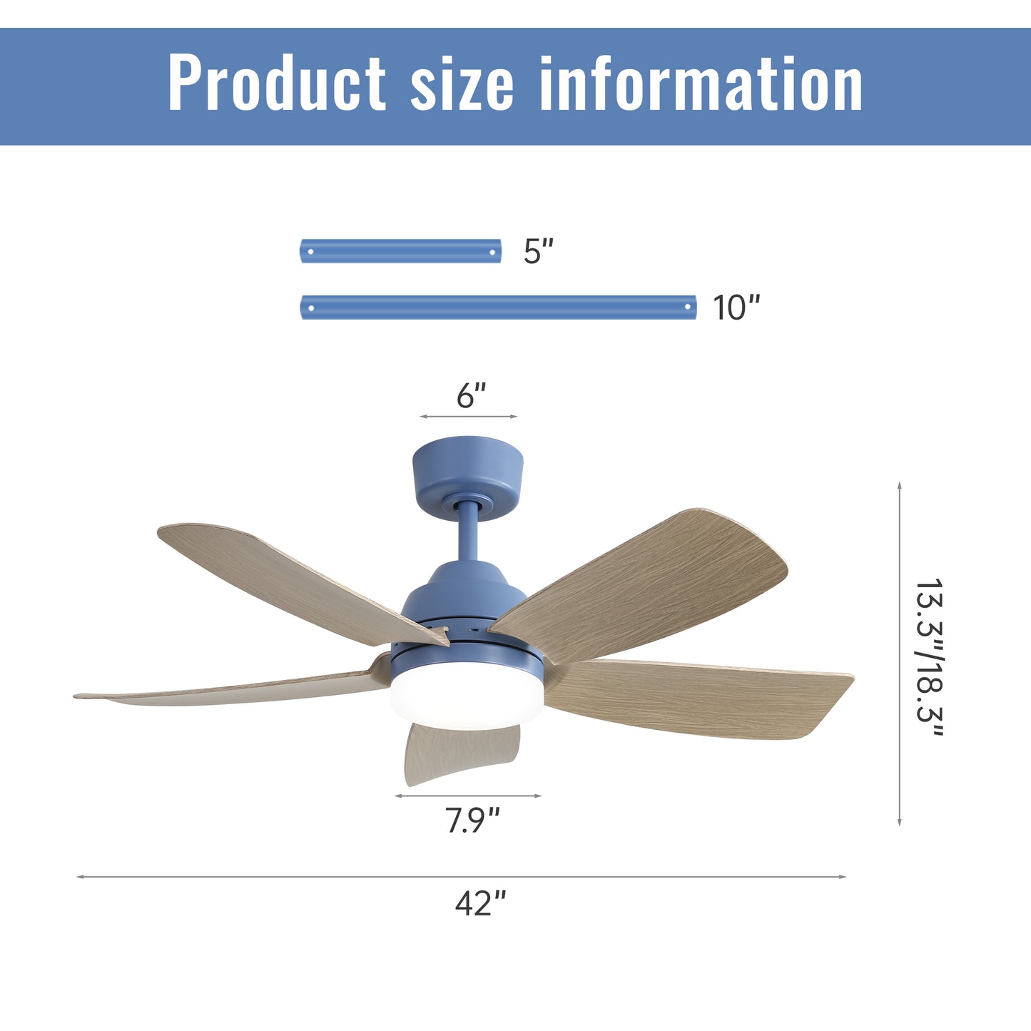 42 Inch Ceiling Fans with LED Light 22W and Remote Control 5 ABS Fan Blades for Bedroom, Living Room, Dining Room, Office
