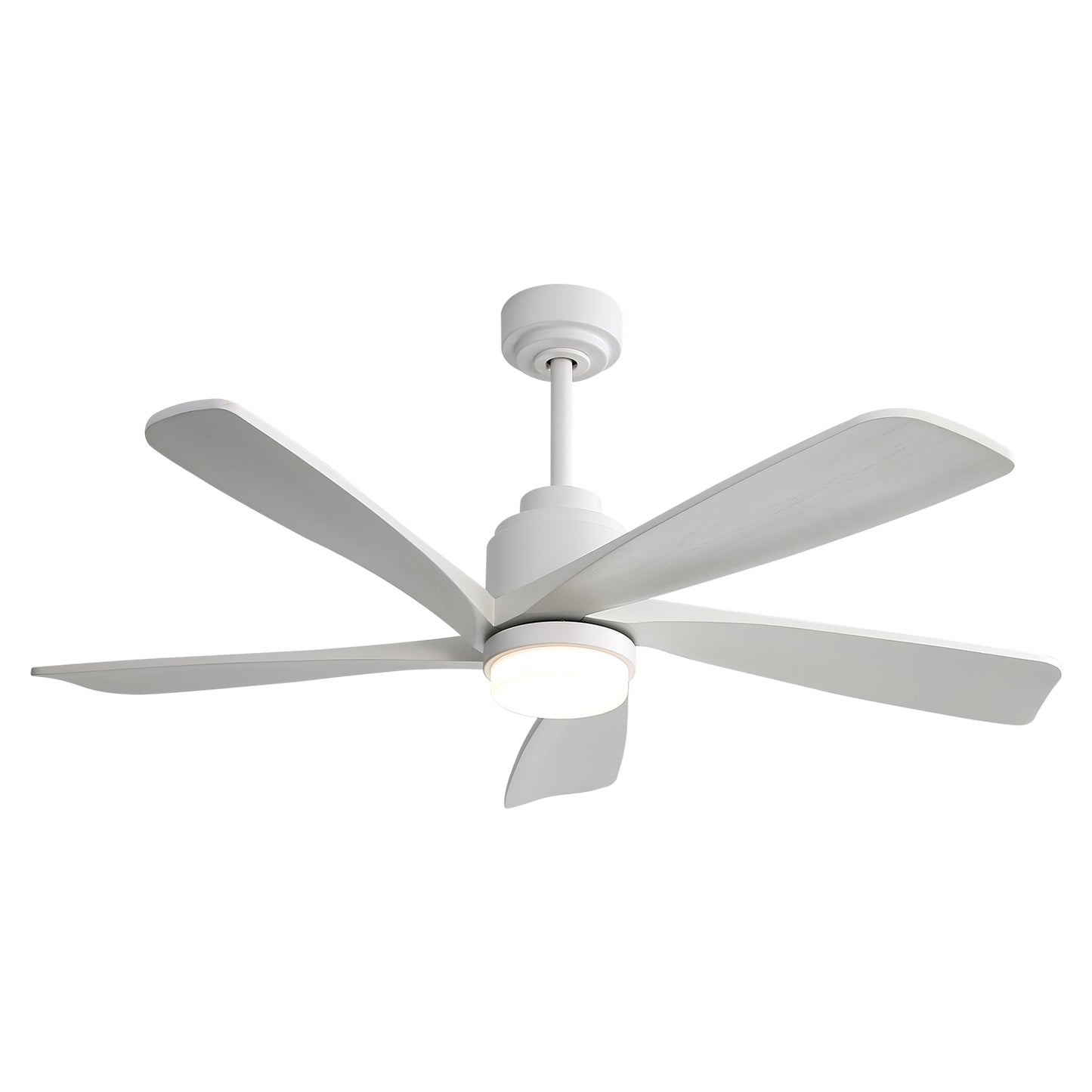 52 Inch Modern Ceiling Fan With Dimmable LED Light 5 Solid Wood Blades Remote Control Reversible DC Motor With Smart APP Control
