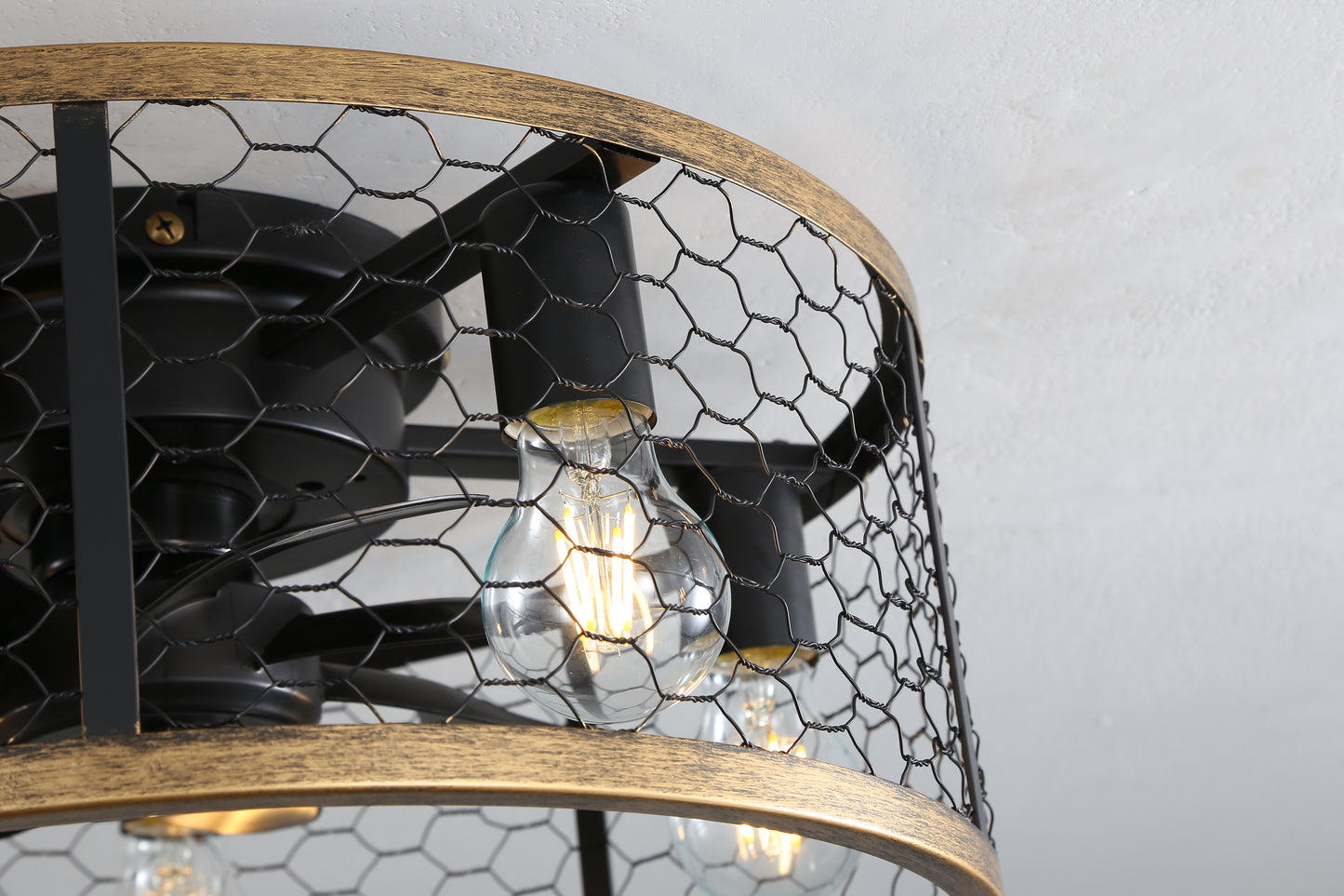 20 Inch Industrial Caged Ceiling Fan, With 7-ABS Blades Remote Control Reversible DC Motor, Small Flush Mount Ceiling Fan For Farmhouse