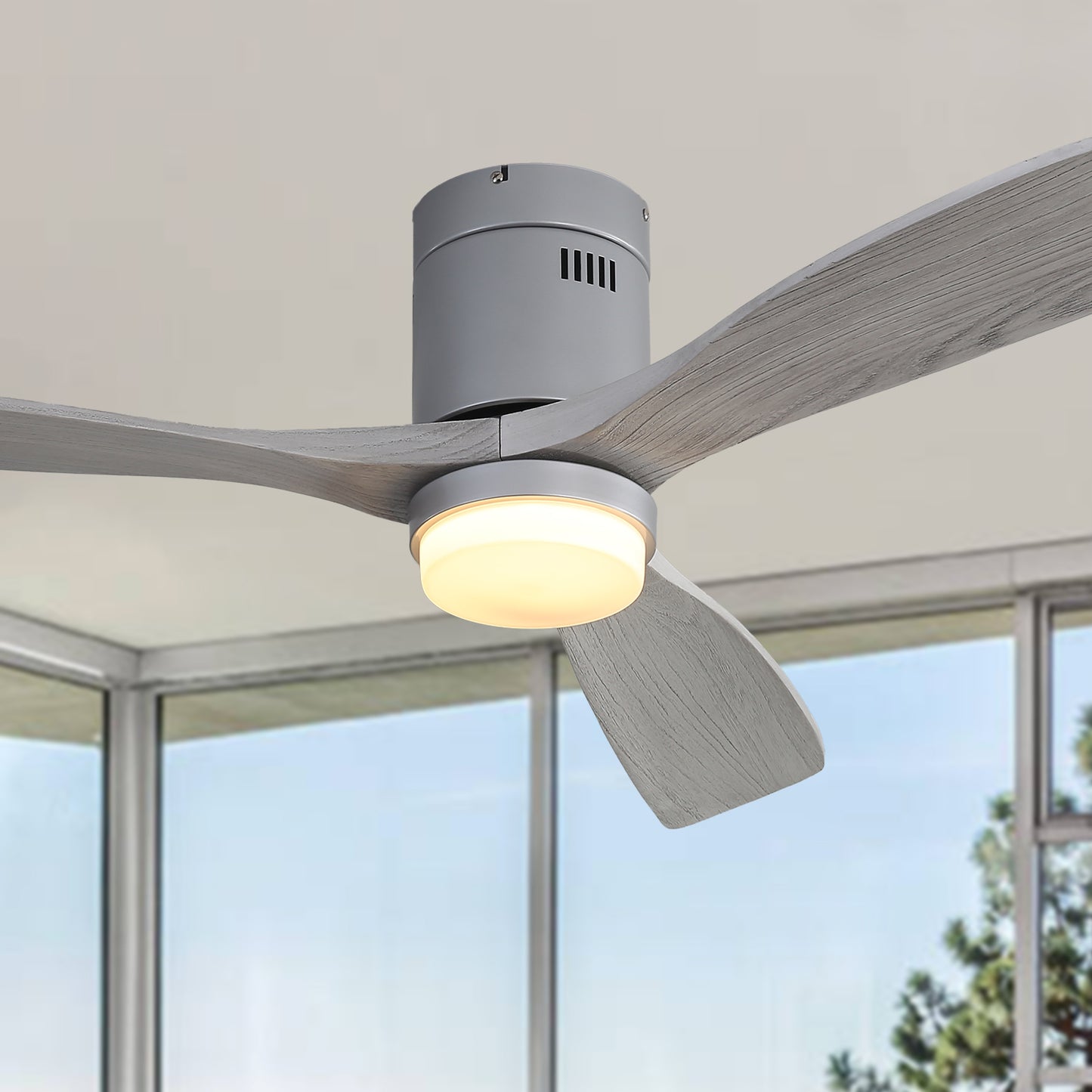 52 Inch Indoor Ceiling Fan With Lights 3 Solid Wood Fan Blade Noiseless Reversible Motor Remote Control With Light
