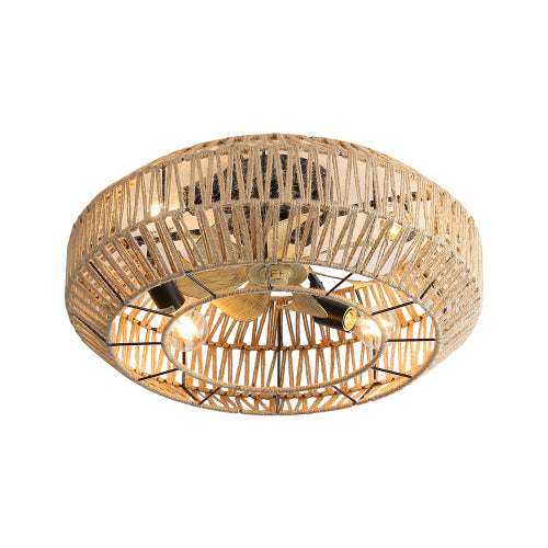 22 Inch New Boho Caged Ceiling Fan With Enclosed Rattan 6 Speeds Remote Control Reversible DC Motor For Living Room