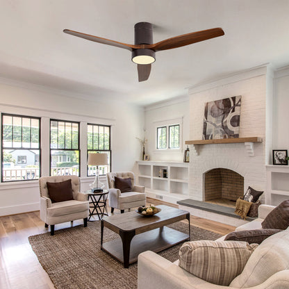 52 Inch Indoor Flush Mount Ceiling Fan with LED Light and Remote Control