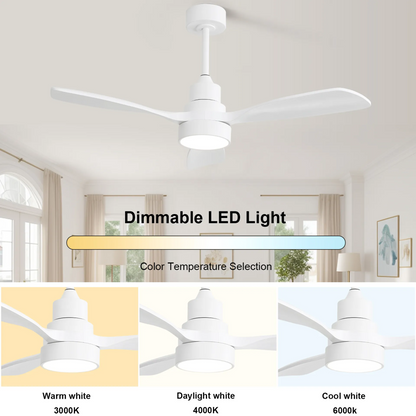 48 Inch Indoor Wood Ceiling Fan With 3 Solid Wood Blades Remote Control Reversible DC Motor For Living Room