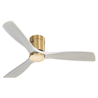 52 Inch Low Profile Ceiling Fan DC 3 Carved Wood Fan Blade Noiseless Reversible Motor Remote Control Without Light