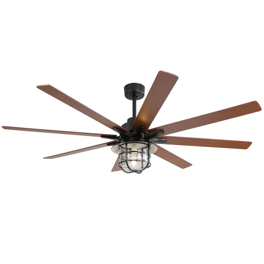 66 Inch Modern  Ceiling Fan With 6 Speed Wind 8 Blades Remote Control Reversible DC Motor With Light