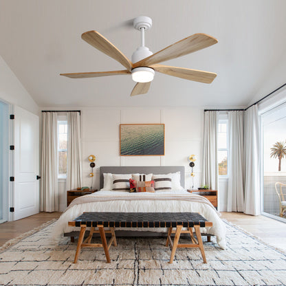 52 Inch Indoor Ceiling Fan With Dimmable LED Light 5 Solid Wood Blades Remote Control Reversible DC Motor With Smart APP Control