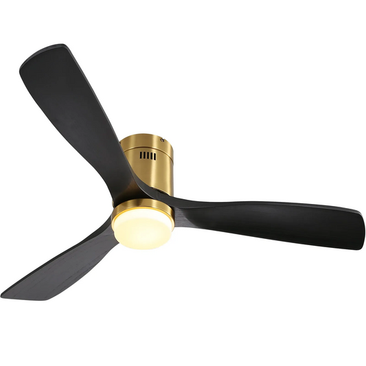 52 Inch Flush Mount Ceiling Fan With 3 Solid Wood Blades Remote Control Reversible DC Motor For Living Room