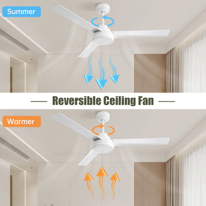 52" Outdoor Ceiling Fan Without Light, 3 ABS Blades Farmhouse Ceiling Fan with Remote Control 6-speed Reversible DC Motor Black for Living Room, Bedroom, Kitchen