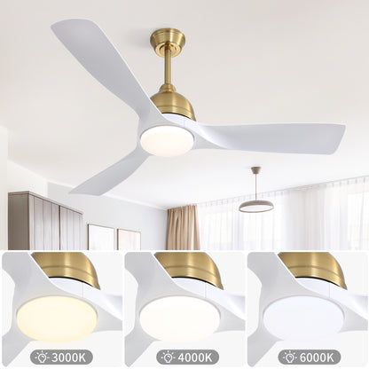 54 Inch White ABS Ceiling Fan 6 Speed Smart Remote Control Dimmable Reversible DC Motor For Living Room
