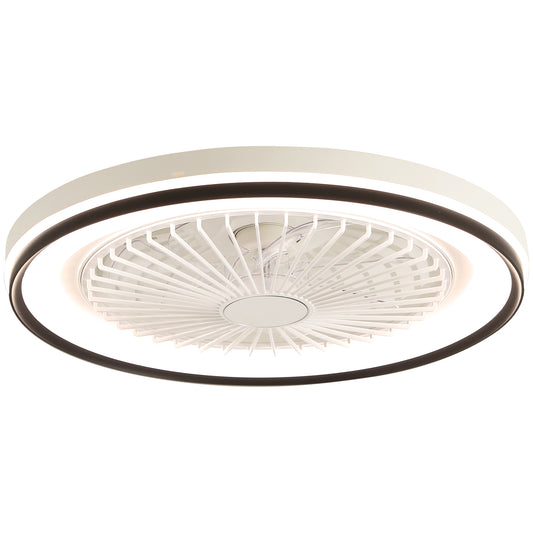 19 Inch RGB Dimmable Led Enclosed Ceiling Fan with Light Flush Mount Bladeless 6 Speed Remote Control for Bedroom Party