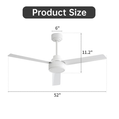 52" Outdoor Ceiling Fan Without Light, 3 ABS Blades Farmhouse Ceiling Fan with Remote Control 6-speed Reversible DC Motor Black for Living Room, Bedroom, Kitchen