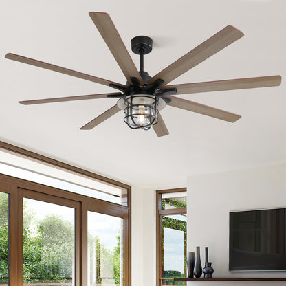 66 Inch Modern  Ceiling Fan With 6 Speed Wind 8 Blades Remote Control Reversible DC Motor With Light