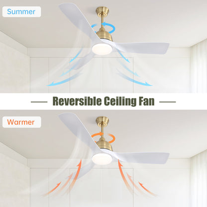 54 Inch White ABS Ceiling Fan 6 Speed Smart Remote Control Dimmable Reversible DC Motor For Living Room