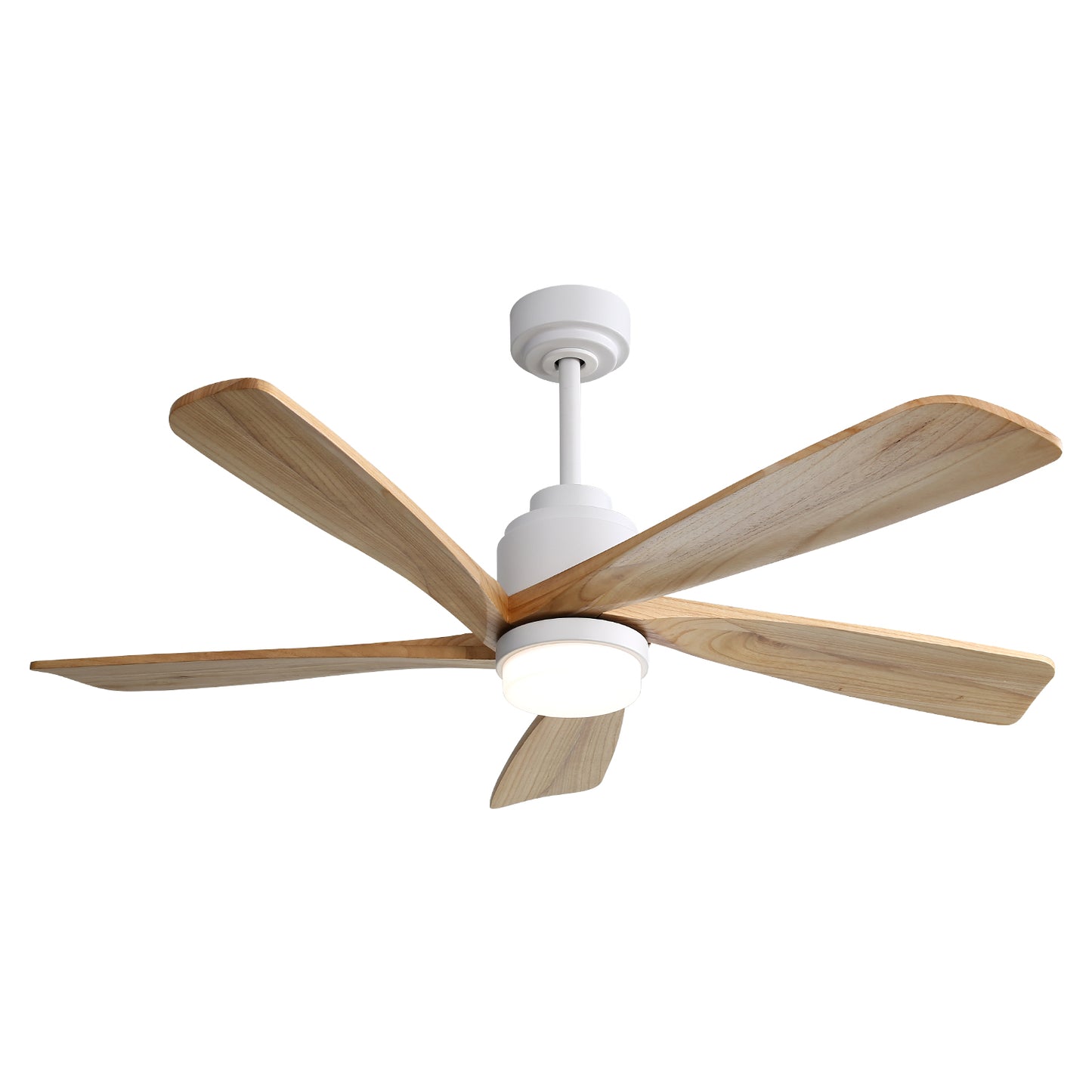 52 Inch Modern Ceiling Fan With Dimmable LED Light 5 Solid Wood Blades Remote Control Reversible DC Motor With Smart APP Control