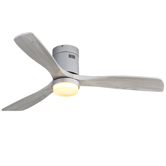 52 Inch Indoor Ceiling Fan With Lights 3 Solid Wood Fan Blade Noiseless Reversible Motor Remote Control With Light