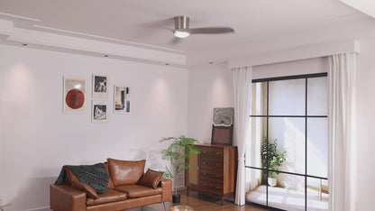 52 Inch Flush Mount Ceiling Fan with Dimmable Led Light 3 ABS Fan Blades Reversible DC Motor For Living Room