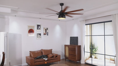 52 Inch Ceiling Fan With 6 Speed Wind 8 Dual Colors Blades Remote Control Reversible DC Motor With Light