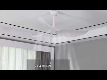 52 Inch Indoor Ceiling Fan without Light, 6 Speeds Reversible DC Motor, 3 ABS Blade Ceiling Fan White For Bedroom